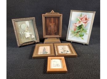 Cute Vintage Mixed Lot Of Framed Art And Religious Items - Disney Winnie The Pooh & More