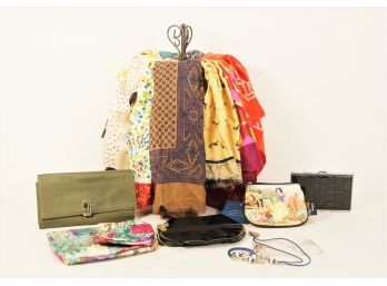 Nine Vintage Silk Scarves Which Includes Liberty Of London- Also Liz Claiborne Wallet And Various Accessories