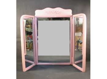 Vintage Pink Three Panel Adjustable Vanity Mirror
