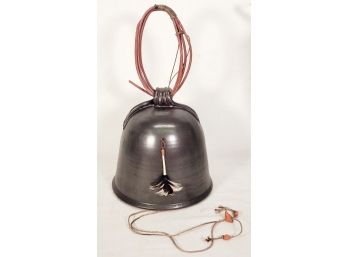 Dramatic Large Pottery Hanging Bell With Twig Handle