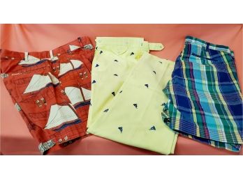 Three Retro Pairs Of Men's Colorful Country Club Style Shorts & Pants - Ralph Lauren, Thomson & Izod