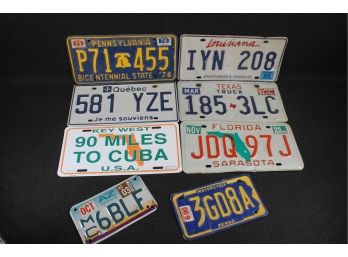 Nice Selection Of Eight Car & Motorcycle License Plates With Texas, Pennsylvania, Quebec, Florida & More