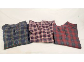 Three Vintage Pairs Of Men's Wool Plaid Retro 1970s Custom Tailored Slacks 28x34