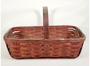 Vintage Woven Wicker Oblong Handled Gathering Basket