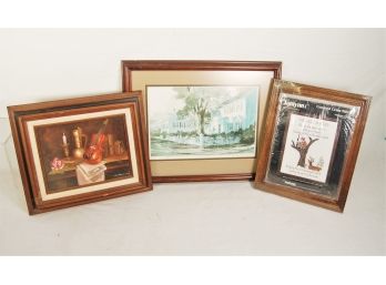 Signed Art Pieces Including Large Watercolor By Steve Zazenski & Oil Painting By An Undetemined Artist