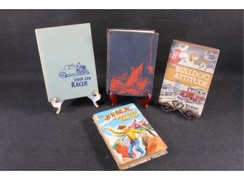 Collection Of Four Vintage Hard Cover Teen Adventure Books With Stock Car Racer, Jinx, Bulldog Attitude, Etc.