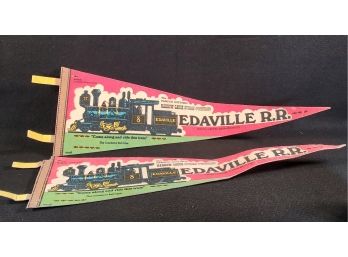 Pair Of Vintage Fabric Pennants-Edaville Railroad Of South Carter Massachusetts