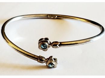 Lovely Sterling Silver 925 Italy & Aquamarine Ladies Bangle Bracelet