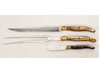 Vintage Claude Dozorme France Carving Set Fork & Knife & Spreader Knife
