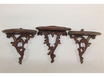 Trio Of Vintage Scrolled Vine By Syroco Wood- Plate Shelves