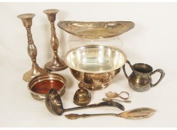 Silver Plate Lot Featuring International Silver Co.- Nazaro & Sadek- Candlesticks- Spoons- Platter & More