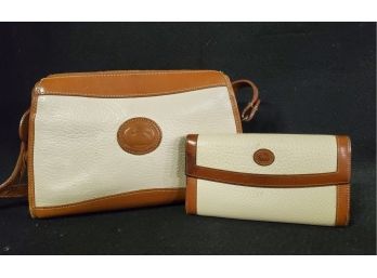 Vintage Dooney & Bourke Beige Pebbled Leather Matching Small Purse & Wallet