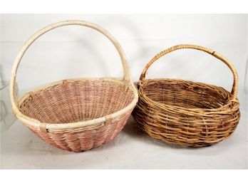 Two Large Woven Wicker Handled Baskets