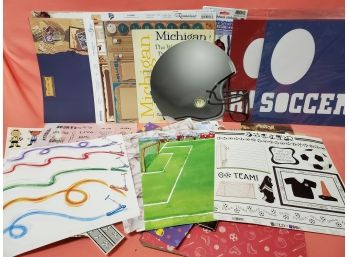 New Large Assortment Of Scrapbooking Paper, Stickers & More - Mainly Sports!!