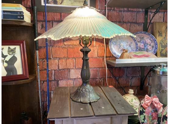 Victorian Metal Lamp With Glass Lampshade