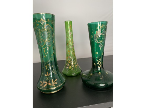 Green Enameled Glass - Bohemian Art Glass