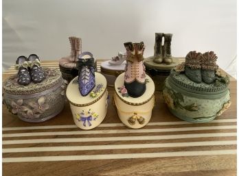 Little Boxes With Victorian Style Boots On Top Collectible