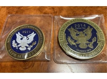 2 RNC Republican  Lifetime Member Challenge Coins