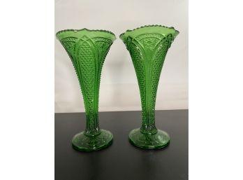 Green Crystal Vase Set