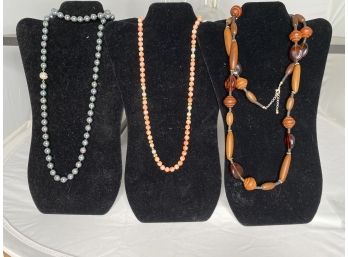 3 Beaded Necklaces- Semi Precious Stones And A Teak/Amber Special!