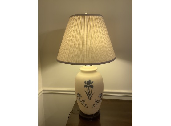 Large White Lamp With Blue Flower