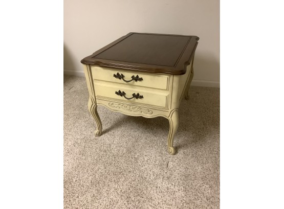 Light Yellow Painted End Table With 2 Drawers