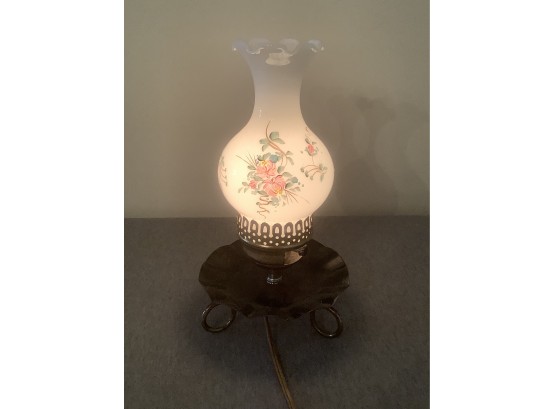 White Globe With Floral Design Small Table Lamp