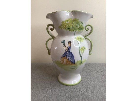 Made In Italy Vase With Women In A Blue Dress Painted Under A Tree