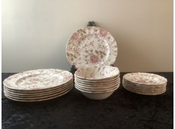 Rose Chintz Dinner, Dessert Plates And Bowls