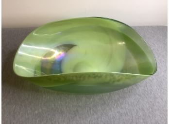 Opalescent And Green Folded Glass Bowl