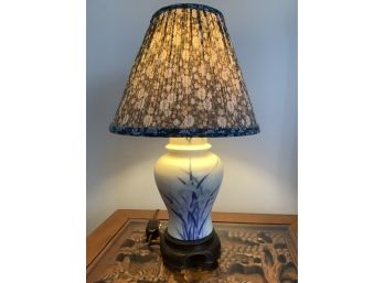 High End White Table Lamp With Floral Design And Floral Shade