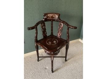Dark Wood With White Floral Designed Corner Arm Chair