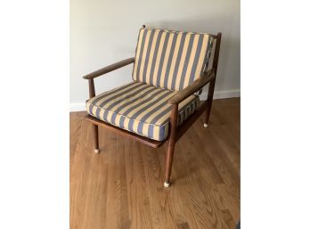 Mid Century Yellow And Blue Cushioned Arm Chair #1