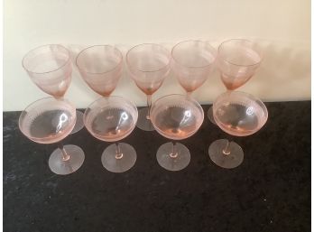 Pink Depression Wine And Champagne Glasses
