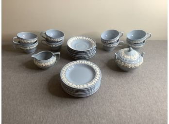 Wedgwood Blue And White Tea Set With Dessert Plates