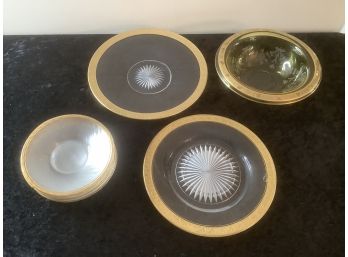 Mixed Glass And Gold Bowls And Plates