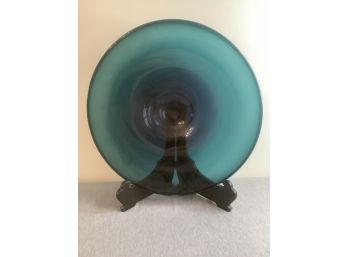 Blue-Green Glass Serving Tray