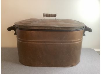 Copper Galvanized Large Handled Basin With Lid Made In Rome