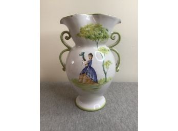 Made In Italy Vase With Women In A Blue Dress Painted Under A Tree