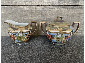 Hand Painted Japanese Milk And Sugar Pieces