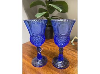 Vintage 1976 Avon Cobalt Blue George Washington Wine Glasses