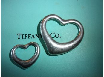 Tiffany & Co Lot Of 2 Elsa Peretti Open Hearts 925 Sterling Silver XL & Medium (20.3 Grams)