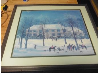 Winter Wonderland Print Signed Lower Left 'Michel Delacroix' Framed And Matted Under Glass, 35' X 29.5' Tall
