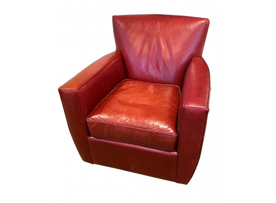 A Great Confortable Crate & Barrel Red Leather Swivel Chair - 1 Of 2 - 32'w X 33'd X 36'h