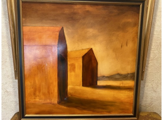 A Fantastic Oil On Linen Signed Michael H. Zack  (American) 'Two Barns'  Original Price $2200. - 26'w X 26'h