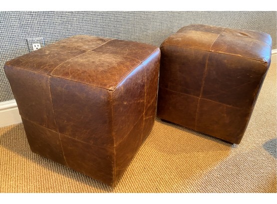 A Pair Of Mitchell Gold & Bob Williams Leather  Ottoman  - 16'w X16'd X 17'h