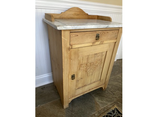 A Antique   Marble Topped Pine Cabinet With Brass Handles - 25'w X 16'd X 30'h