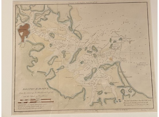 A Framed Boston Harbour Survey Map From The Survey Of AP Wadsworth & The Chart Les Barnes  1841