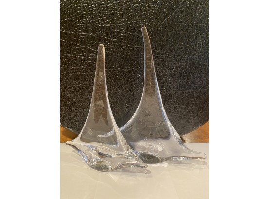 A Simon Pearce Signed Glass Sail Boat   Paperweights Two Pieces