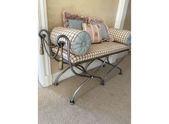 A Wrought Iron Vintage  Hollywood Regency Gilt Rope And Tassel Double Bench  - 48'w X 13'd X 24'h